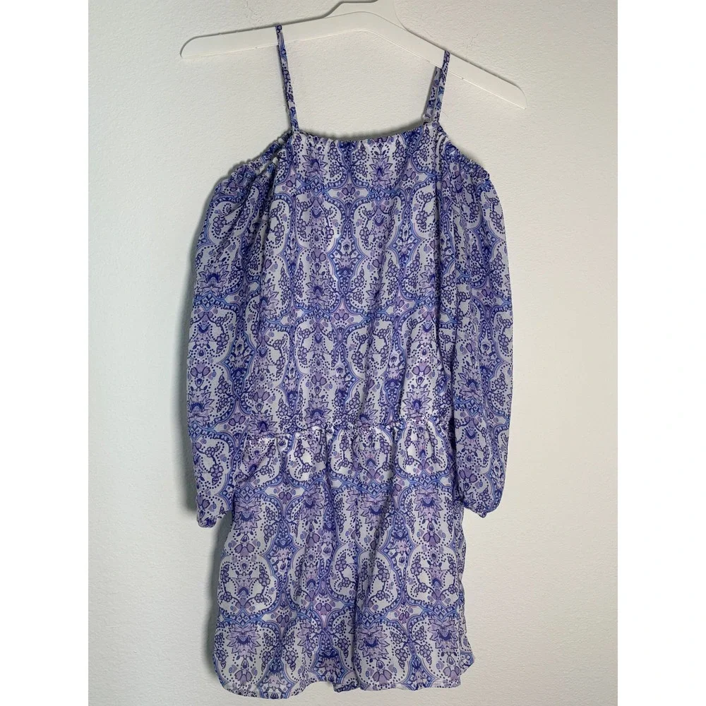 The Childrens Place Girls XL 14 Romper Purple Blue Paisley Cold Shoulder Boho‎